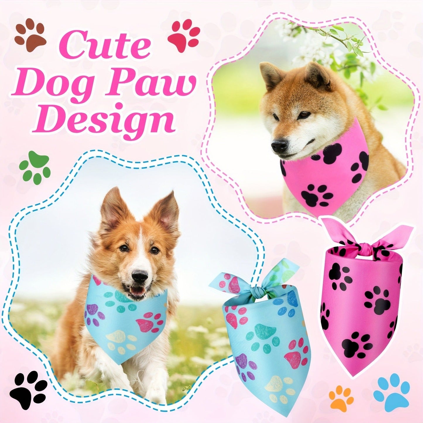 Dog Bandanas 50-Pack Paw Print Triangle Kerchief Bulk Set – Pet Costume Bibs for Dogs & Cats, Party Accessories for Grooming Salons, Puppy Photoshoots & Holiday Celebrations