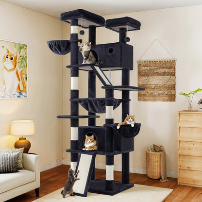 Cat Tree Tower Multi-Level for Indoor Cats - Cat Furniture with Sisal Scratching Posts, Plush Perches, Hammock, Basket & Corner Condo Cave, Hanging Toys & Climbing Ramp, Multiple Sizes & Colors