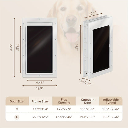 Dog Door 3-Flap Magnetic Pet Door for Interior & Exterior Doors or Wall – Heavy Duty Insulated Doggie Door with Closing Panel, Medium & Large, Fits Dogs 45–100 lbs, White & Black