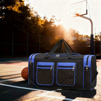 Gym Duffel Bag Large Capacity Travel Bag for Men Women Heavy Duty Polyester Multi Pocket Adjustable Shoulder Strap Zipper Closure for Fitness Workout Weekend Trips Business Travel Outdoor Black Blue Red
