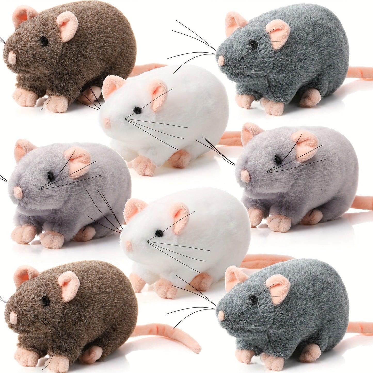 Realistic Fake Rat Cat Toys 8-Pack – 7 Inch Plush Mouse Toys for Cats, Cuddly Lifelike Mice Bulk Set in Mixed Colors