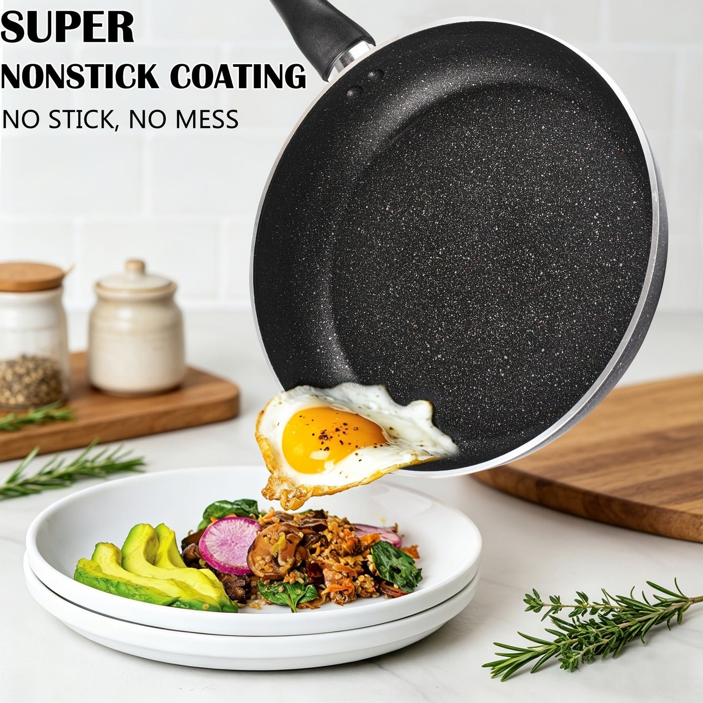 Nonstick Frying Pan Set 7pcs – 8.5" & 10" Aluminum Skillets with Deep Frying Pan, Fast Heating, Easy Clean – Durable Cookware Set with 4 Dish Cloths for Home Kitchen & Camping