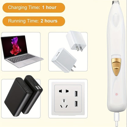 Dog Grooming Kit Electric Paw Trimmer with LED Light – USB Rechargeable Professional Dog Clippers, Low Noise Shaver for Dogs & Cats, Trims Eyes Face Ears Paws, Safe Home Grooming Tool