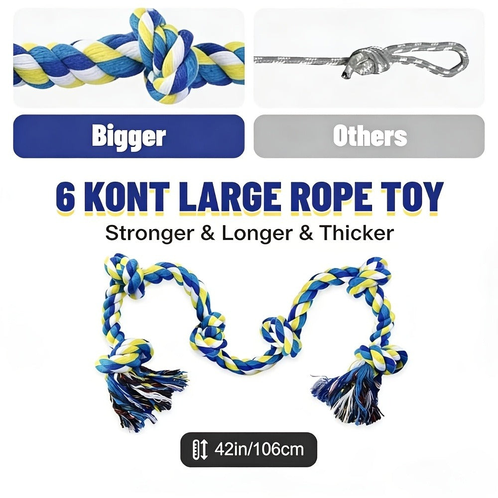 Rope Dog Toy 6-Knot Tug of War Chew Toy for Large Dogs - Heavy Duty Teeth Cleaning Rope Bone Toy for Aggressive Chewers, Durable Interactive Play & Dental Health Toy for Medium Large Dogs