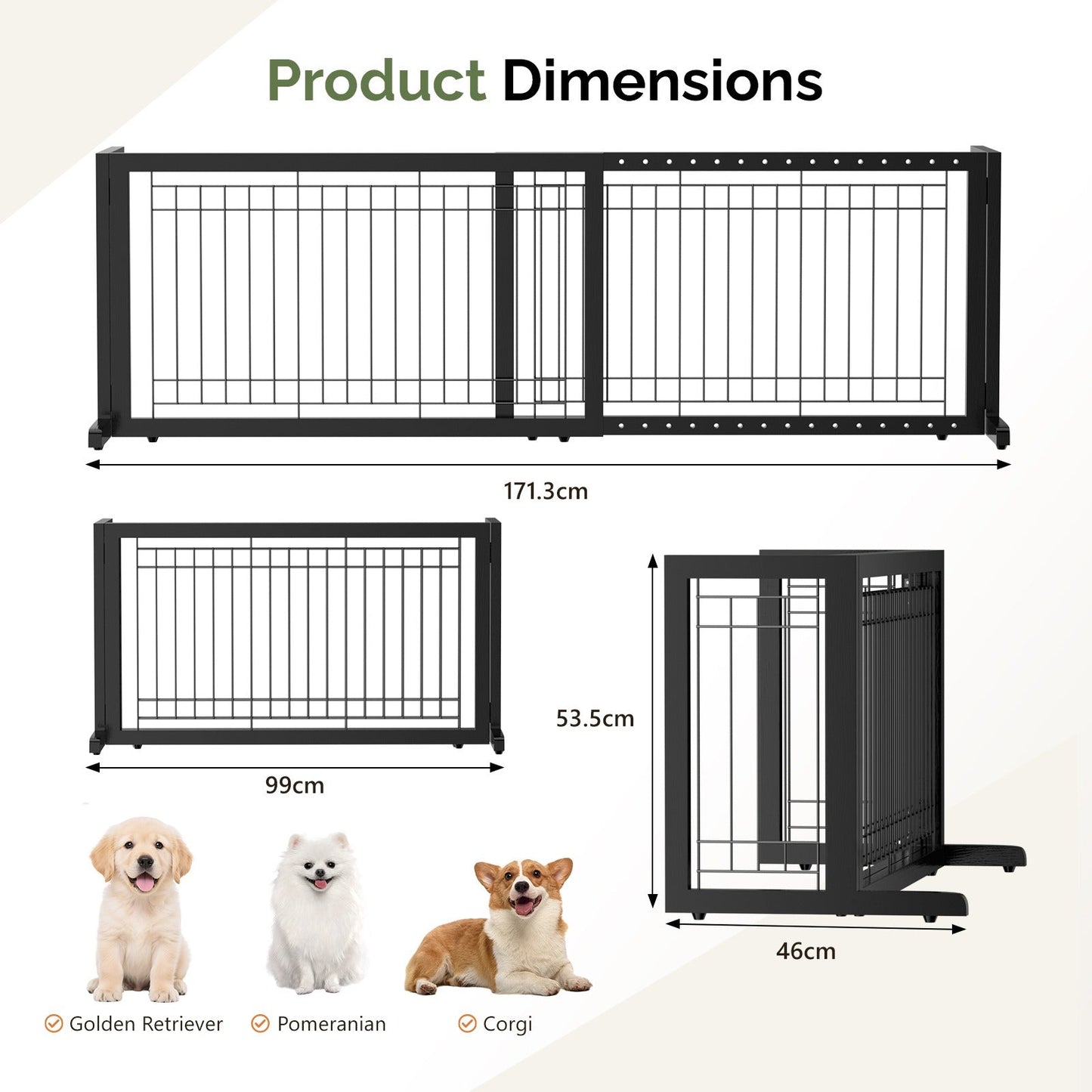 Freestanding Pet Gate for Dogs & Cats - Solid Wood Dog Gate for House, Adjustable 40" to 71" Wide, Indoor Dog Fence for Doorways Stairs Hallways, No-Drill Extra Wide Baby Gate