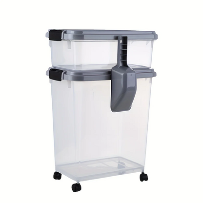 Pet Food Storage Container Set 3-Piece – 30QT + 10QT Airtight Snap-Lock with 360° Wheels & Scoop, Holds up to 37.5lb, for Dog Cat & Bird Food