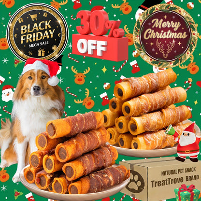 Dog Chew Treats Chicken & Duck Wrapped Cowhide Sticks – High Protein Beef Skin Stuffed Snacks, Long-Lasting, Easy to Digest, Training Reward for Dogs, 5.29oz (Chicken or Duck Flavor)
