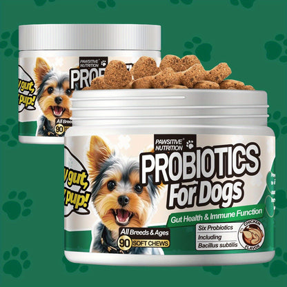 Dog Probiotic Chews for Digestive Health - Chicken Flavor Soft Chews with Probiotics for All Breeds, Supports Gut Health, Bloating & Diarrhea Relief, 90 Count per Bottle