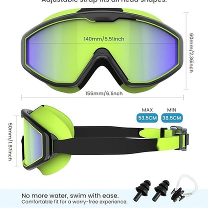 Anti-Fog Swimming Goggles 3 Pairs Leak-Proof UV Protection with Nose Clip Earplugs for Adults Kids Pool Open Water Gift Set