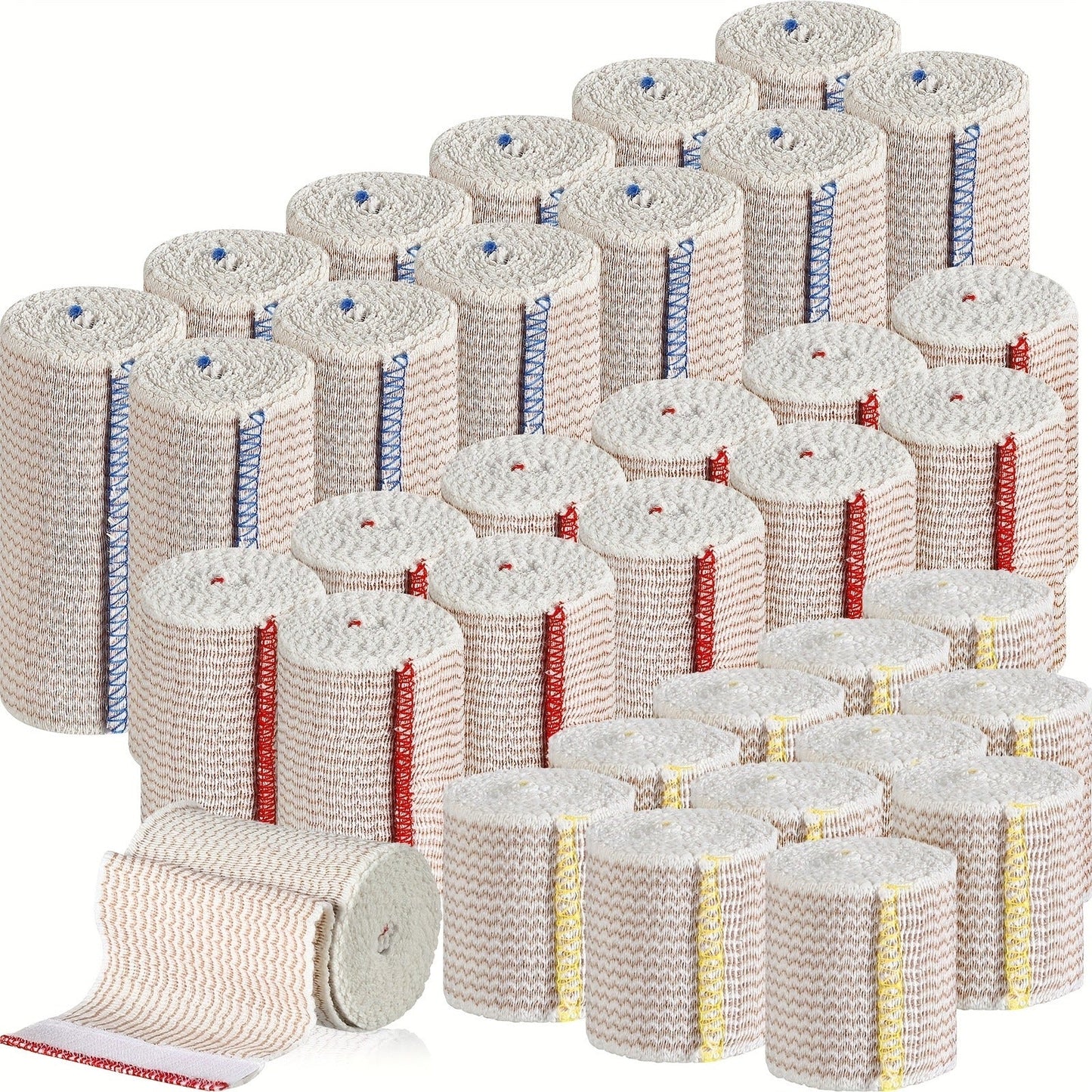48pcs Elastic Compression Bandage Wrap Set – 2", 3" & 4" Reusable Self-Closure Stretch Bandage Rolls for Sports, Sprains, Swelling & Injury Recovery, Washable & Breathable Athletic Wrap