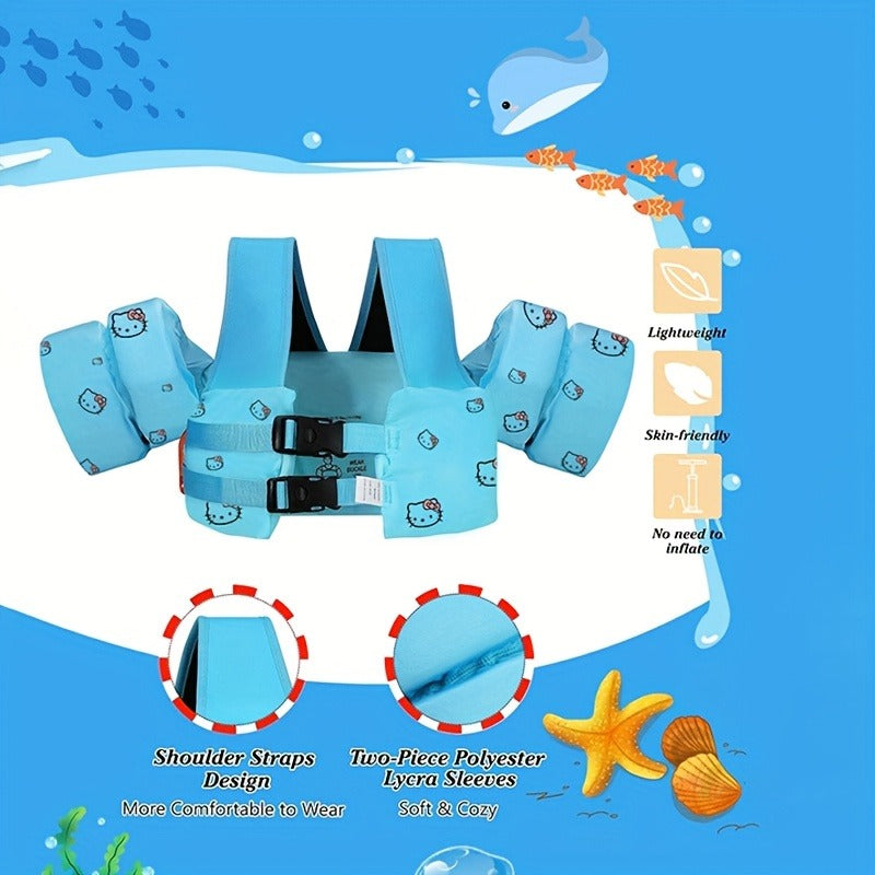 Toddler Swim Vest for Kids Ages 1-9 – Cute Blue Cartoon Cat Pattern, Lightweight Floating Jacket Adjustable Straps for Boys Girls 20-66lbs Pool Beach Safety