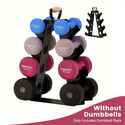 Weight Rack Stand 4-Tier A-Frame with Wooden Handle – Space-Saving Dumbbell Storage for Home Gym, Holds 5–15LB Hex & Rubber Dumbbells, Easy Assembly