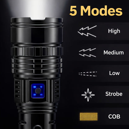 High Lumen LED Flashlight, USB Rechargeable 3000mAh Zoomable Torch, 3 Modes Waterproof Handheld Flashlight for Hiking, Camping, Hunting, Emergency & Outdoor Use
