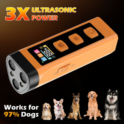 65ft Long-Range Dog Repeller - Triple-Head Ultrasonic Bark Deterrent, Powerful Soundwave Technology, USB Rechargeable Portable Handheld Anti-Barking Device, Dog Behavior Training Tool, Orange