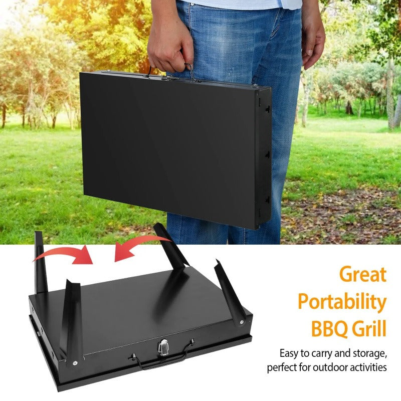Portable Charcoal BBQ Grill Foldable - Lightweight Compact Outdoor Smoker Grill for Camping, Picnics, Hiking & Backyard Barbecue - Easy Setup Tabletop Charcoal Grill