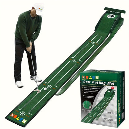 Golf Practice Putting Mat with Automatic Ball Retrieval & Post-Hole Collection System – Sturdy Indoor Outdoor Putting Green | Improve Putting Skills for Beginners & Golf Enthusiasts | Great Golf Gift