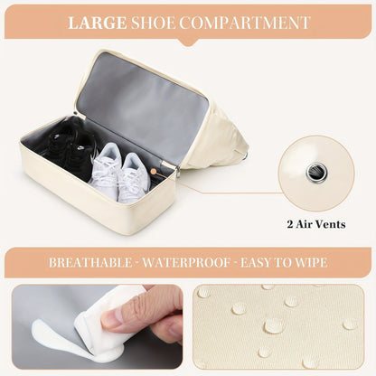 Gym Bag Women 40L Duffel Bag with Shoe Compartment Wet Pocket Polyamide Weekender Travel Tote for Gym Yoga Swimming Hospital Sports Beige