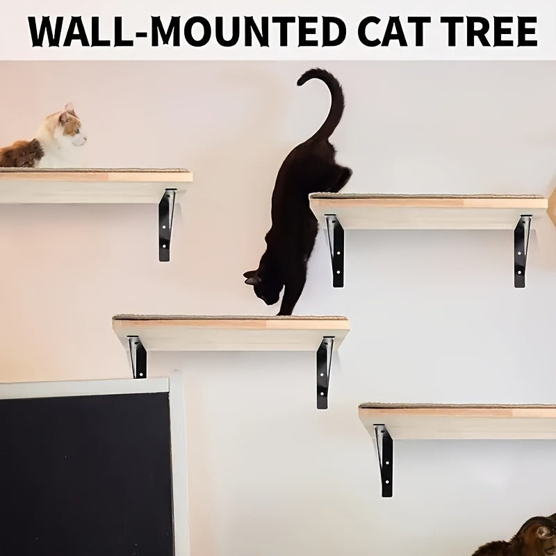 Sisal Mat Wall-Mounted Cat Climbing Frame with Hammock Wooden Perch Observation Platform Scratch Pad Indoor Cat Wall Furniture Resting Area