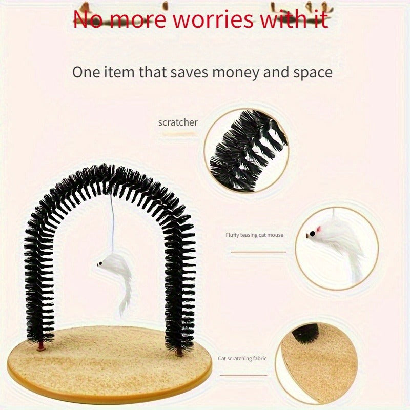 Cat Arch Self-Grooming Toy with Massage Bristles – Interactive Scratch & Groom Station for Cats and Kittens, Stimulating Rubbing Arch, Stress Relief & Hair Removal
