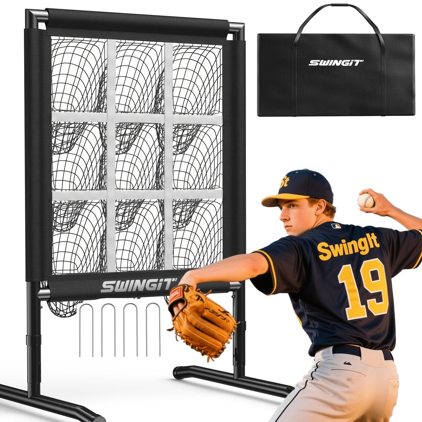 9-Pocket Baseball Pitching Net with Adjustable Targets & Carry Bag for Pitching Practice All Skill Levels