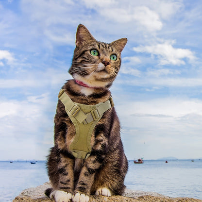 Cat Tactical Vest Harness Adjustable 600D Chest Strap for Cats & Puppies - Escape-Proof Training Vest Harness in Black Khaki Red Rose Red Mineral Green & Mixed Colors