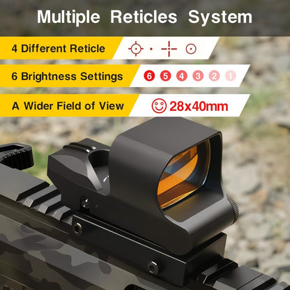 Holographic Red Dot Sight 40mm Lens 4 Reticles Day Night Tactical Scope