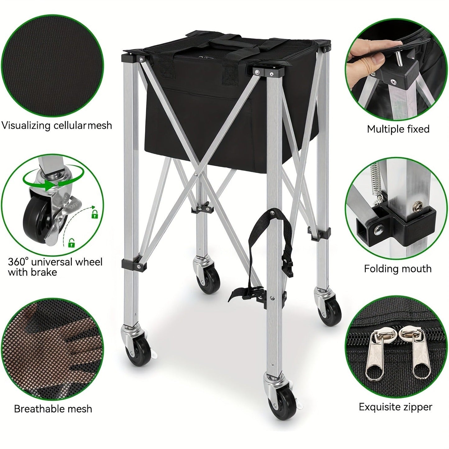 Foldable Tennis & Pickleball Ball Hopper – Portable Cart