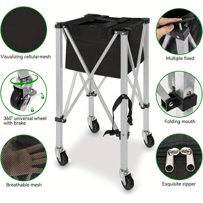 Foldable Tennis & Pickleball Ball Hopper – Portable Cart