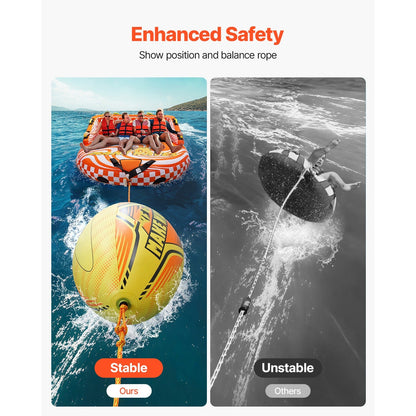 Inflatable Booster Ball for Towable Tubes 680lbs Tensile Strength 0.75mm Thickened PVC with PE Tow Rope for Boating Water Sports Sea Lake River