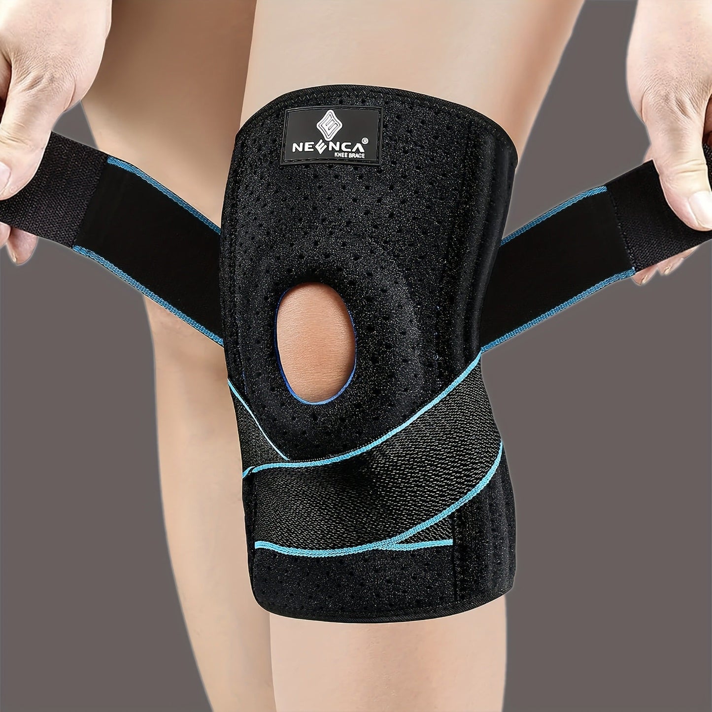 Knee Brace with Patella Gel Pad & Side Spring Stabilizers – Adjustable Compression Knee Support Wrap for Sports Running Workouts Camping, Breathable Knee Joint Stabilizer for Women Men, Blue & Black