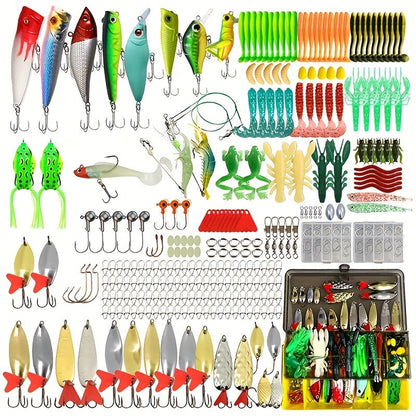 Fishing Lure Kit Tackle Set with Tackle Box – Minnow Baits, Spoon Lures, Soft Worm Baits, Frog Soft Bait, Jig Heads & Rigs – 110pcs / 252pcs / 361pcs Mixed Color Assortment for Bass Trout Pike