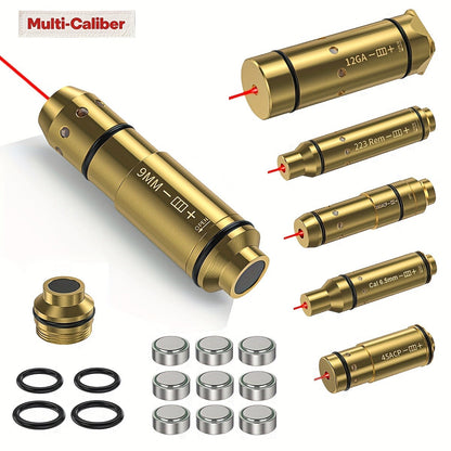 Dry Fire Laser Training Cartridge Multi-Caliber – 9mm 45ACP 223Rem 380ACP 357Sig 308Win 12GA 40Cal 6.5mm 7.62x39 | H59 Brass | Class IIIA Red Laser | Aperture Aiming | Batteries Included