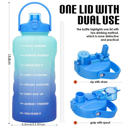 128oz 1 Gallon Water Bottle with Straw 2-in-1 Lid Tritan BPA-Free Motivational Time Marker Large Capacity Gym Sports Fitness Camping Outdoor Water Jug