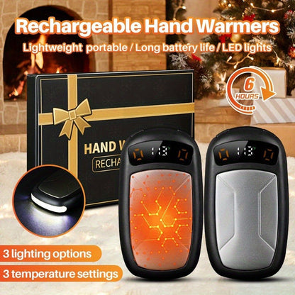 Rechargeable Hand Warmers with COB Light 2 Pack, Magnetic USB Electric Pocket Hand Warmer 12 Hours Heat, Portable Reusable Handwarmer for Camping Hiking Hunting, Christmas Gifts for Women Men