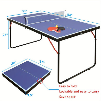 Foldable Ping Pong Table 4.5ft – Portable Midsize Table Tennis Table for Indoor & Outdoor, Family & Camping Game Set with 2 Paddles, 3 Balls & Net