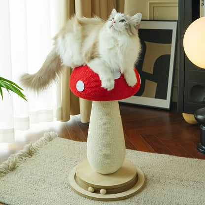 Cat Scratching Post Mushroom Sisal Board with Spinning Ball Track Interactive Toy for Cats and Kittens Stable Non-Slip Base Large