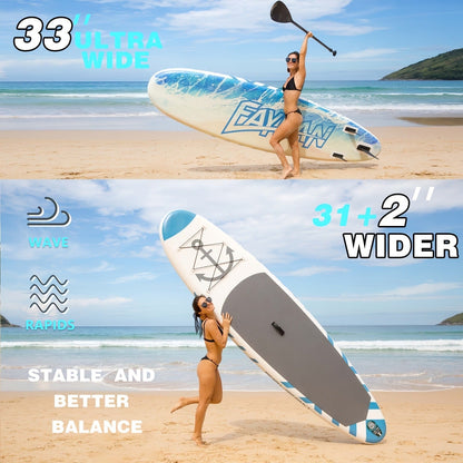 All-Around SUP Board 10.6ft Extra Wide Inflatable Paddle Board 400lbs Capacity with Accessories Safety Leash for Yoga Fishing Surfing All Skill Levels Family