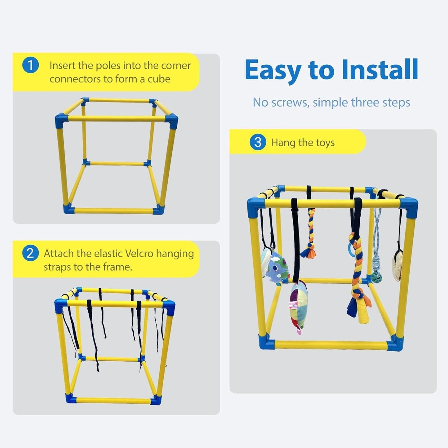 Puppy Gym Jungle Playground with Hammock – 8 Hanging Interactive Toys to Keep Puppies Busy & Stimulated