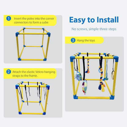 Puppy Gym Jungle Playground with Hammock – 8 Hanging Interactive Toys to Keep Puppies Busy & Stimulated