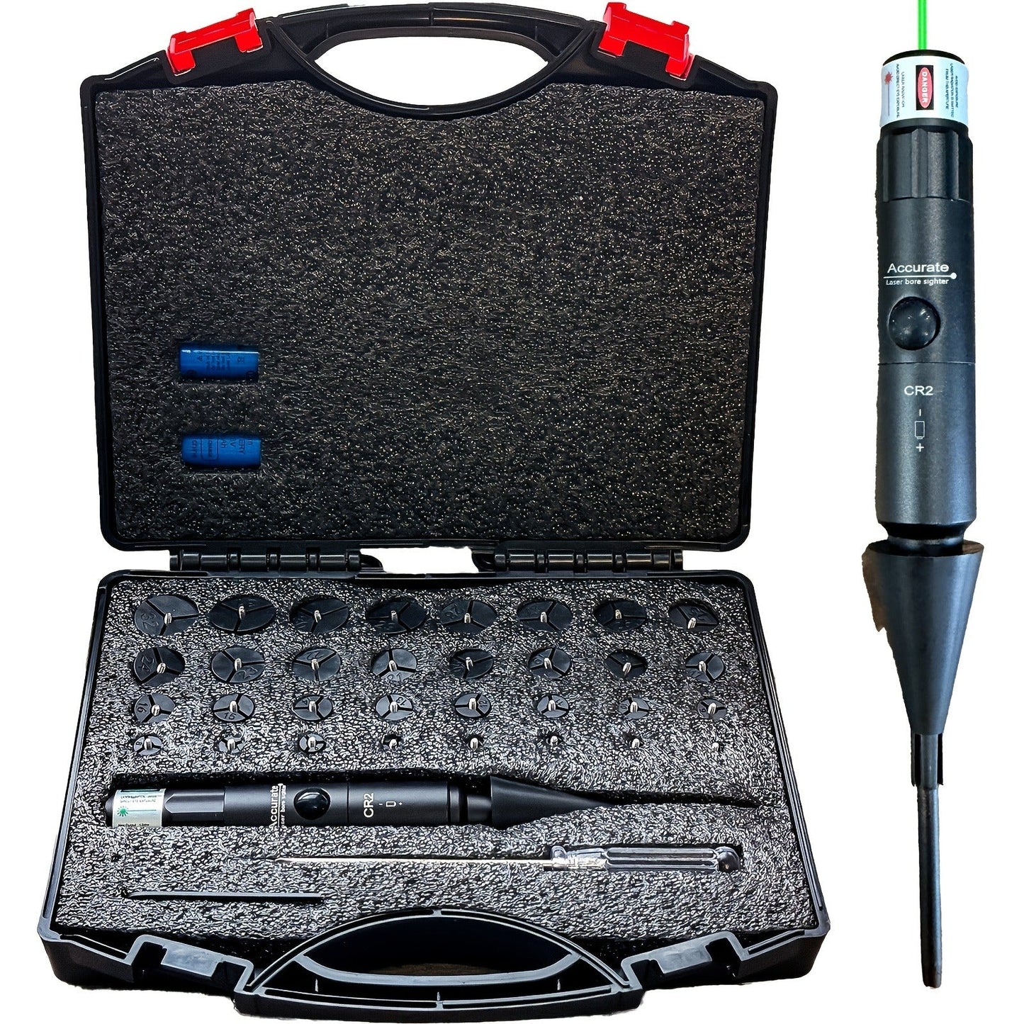 Universal Laser Bore Sighter Kit with 32 Adapters | Red & Green Bore Sight for Rifles, Pistols & Shotguns – Tactical Caliber Boresighter Accommodating Firearms from .17 to 12GA for Fast Zero-In