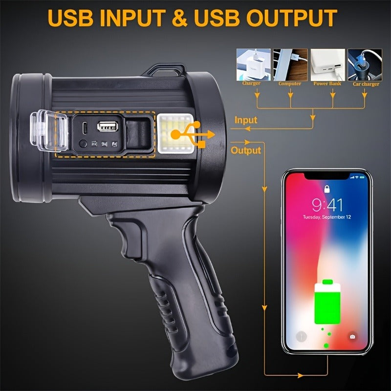 Waterproof LED Flashlight 6 Modes 3 Color Filters Solar USB Rechargeable IPX4 Torch for Hunting Camping Boating Hiking Emergency
