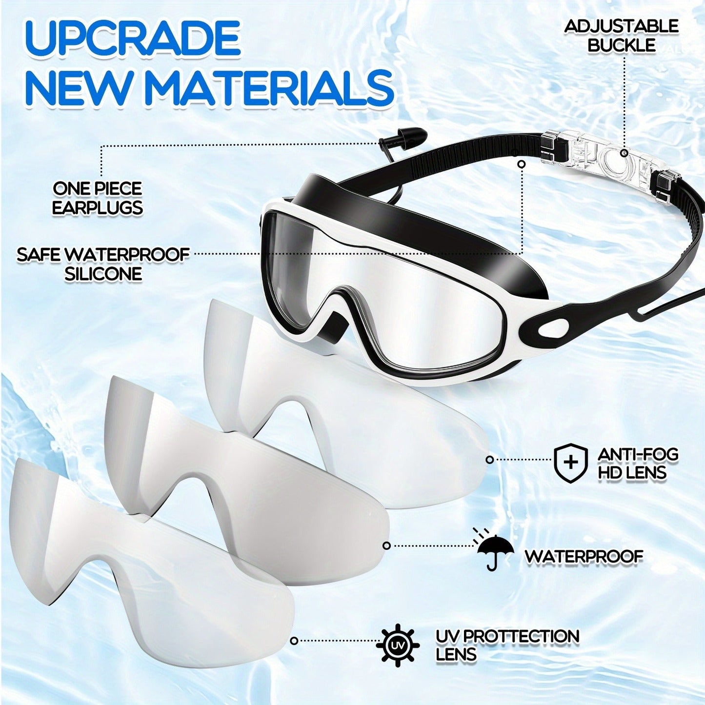 Anti-Fog Pool Goggles Set of 6 – Wide View No-Leak Swim Goggles with Earplugs & Nose Clip for Adults & Kids, 6-Pack Swim Mask