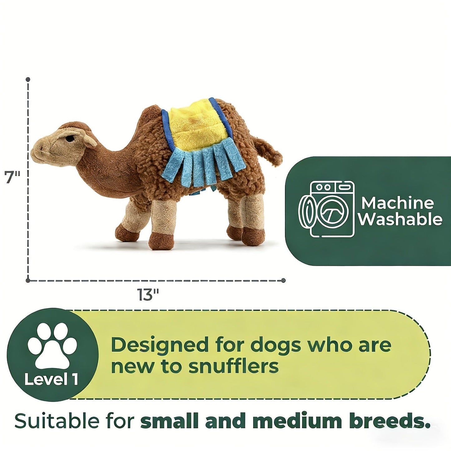 Squeaky Plush Dog Toy - Durable Camel Design Chew Toy for Aggressive Chewers, Washable Calming Interactive Plush Toy for Small Medium Large Dogs & Cats, Anxiety Relief Pet Toy