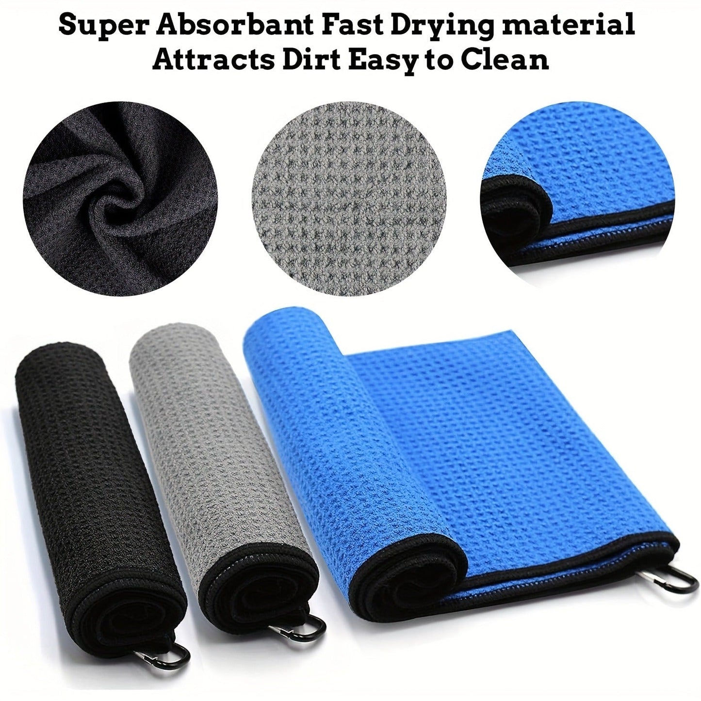 Golf Towel Set 5pcs Microfiber Waffle Towel Club Brush Divot Tool Retractable Carabiner Golf Cleaning Kit Gift for Men Women Golfers