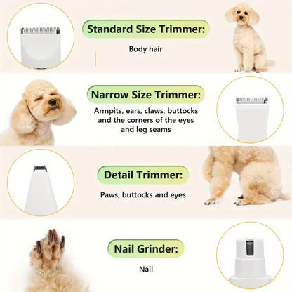 Pet Hair Clipper 4-in-1 Cordless Grooming Kit with Nail Trimmer Limit Combs USB Rechargeable for Dogs Cats Small Animals Thick Coat