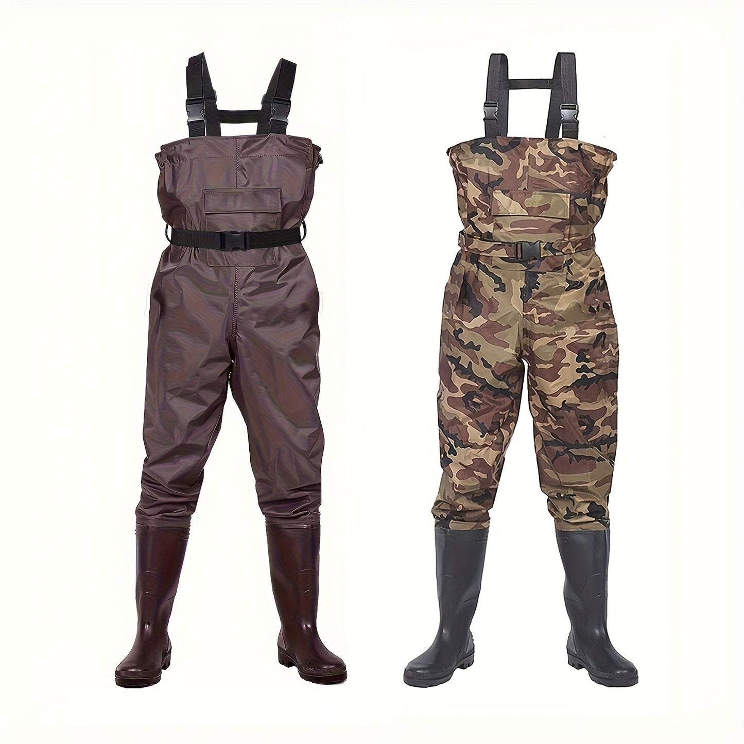 Fishing Waders with Boots for Men & Women – 3-Ply Nylon Lightweight Breathable Wading Pants with PVC Lining, Anti-Slip Sole & Pockets – Camo & Brown, US Size 8–14 for Hunting & Outdoor