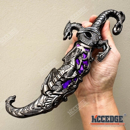 Medieval Fantasy Fixed Blade Knife with Scabbard – 9" Dragon Cosplay Collectible Dagger, 440 Stainless Steel, Historical Replica for Display & Medieval Fair Props