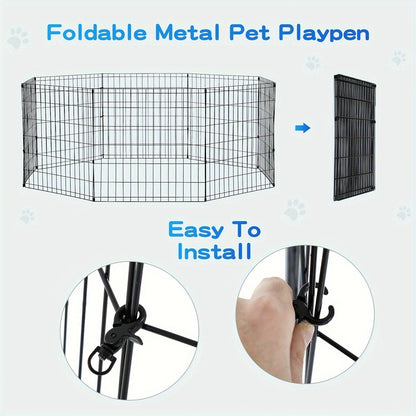 Foldable Metal Wire Dog Playpen & Pet Gate – 24/30/36/42" Indoor Outdoor Fence for Large Medium Small Dogs