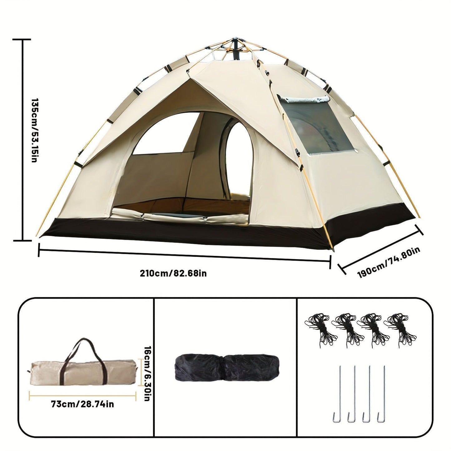 Pop Up Camping Tent Instant Setup – Automatic Windproof Lightweight Tent with Dual Doors & Mesh Windows, All-Season Waterproof Design for 1-3 & 3-4 Person, Ideal for Camping, Hiking & Travel