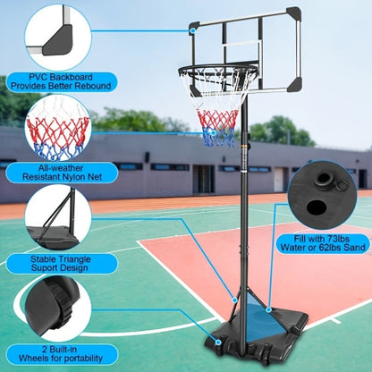 Height Adjustable Basketball Hoop 5.6-7Ft Portable Basketball System with 28" Backboard & Wheels for Outdoor Indoor Use